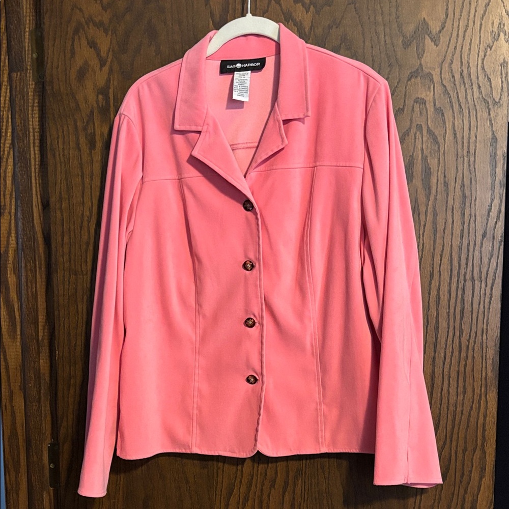 Peach/pink color women’s blazer. Size 14